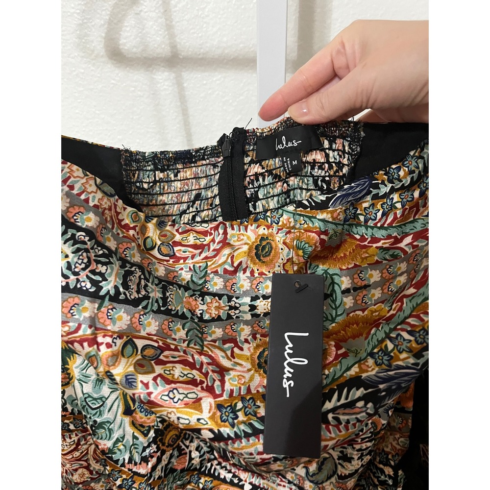 NWT Lulus Bohemian Perfection Black Boho Floral Strapless Tasseled Romper Medium - Picture 5 of 7
